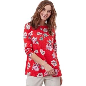 Joules Harbour Light Floral Red Long Sleeve Top